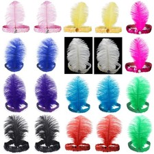 20 PCS 1920s Flapper Headband Ostrich Feather Headpiece Roaring 20s Costume