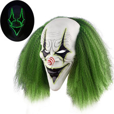 Scary Halloween Clown Mask with Green Hair for Adult Horror Evil Killer Joker Co