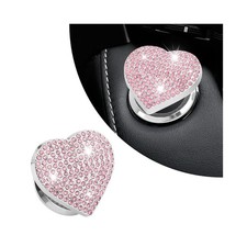 Bling Push Start Button Cover with Rhinestone,Heart Push to Start Button Cove...