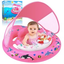 Baby Pool Float with Canopy UPF50 Sun Protection, Inflatable Kids Pool pink