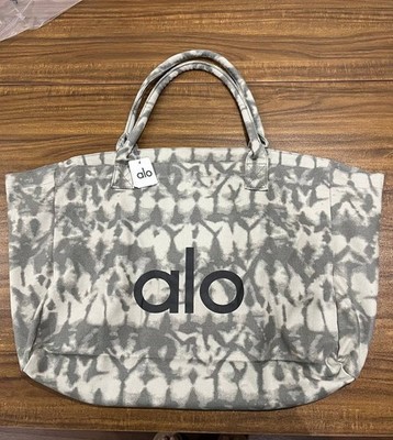 NWT Large Alo Yoga Gray Tie-Dye Canvas Tote Bag Fashion Accessory