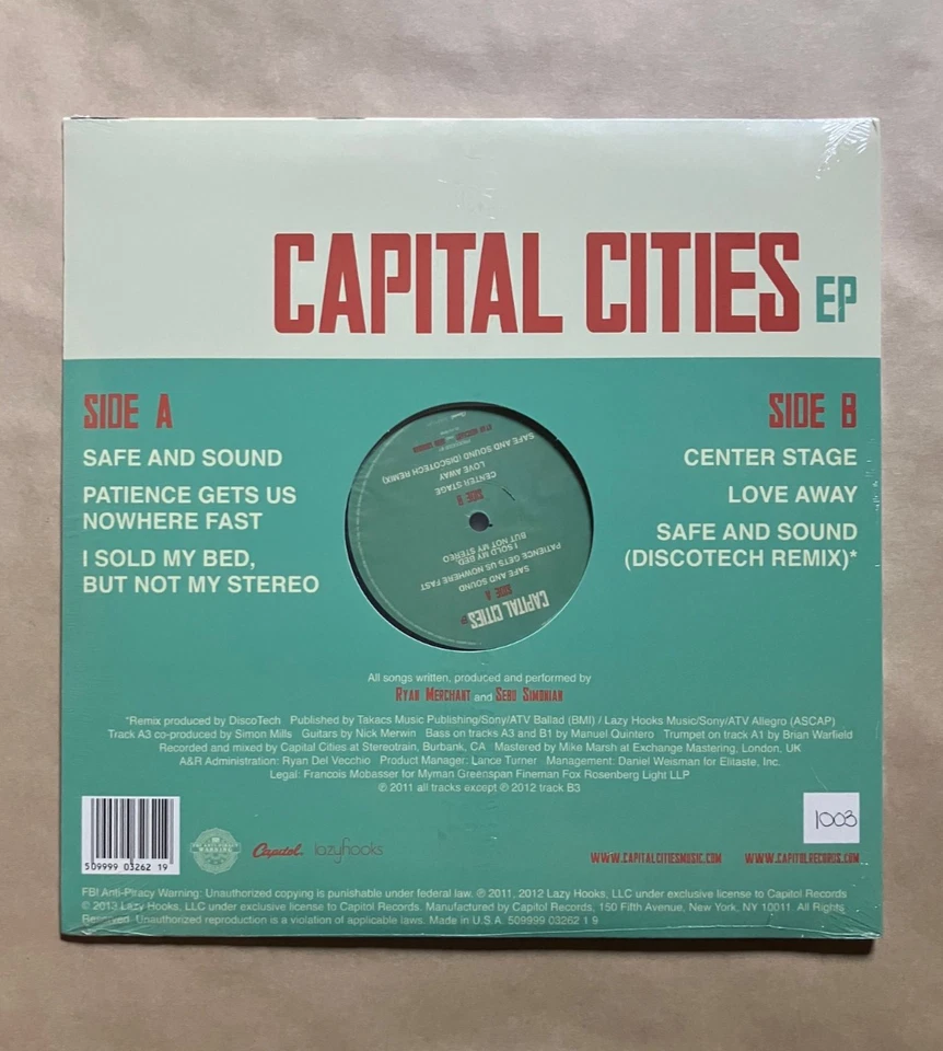 CAPITAL CITIES 12" EP US 2013 First Pressing Vinyl  RARE NEW SEALED Ltd. #1003 - Image 2 of 4