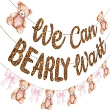 We Can Bearly Wait Banner 3PCS Teddy Bear Baby Shower Decorations Glitter Bro...
