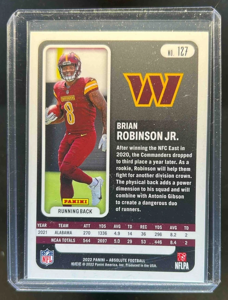 2022 Absolute Brian Robinson Jr. RC Spectrum Red #21/100 Commanders - Image 2 of 2