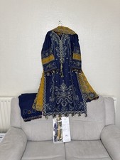 Hussain Rehar Luxury Lawn Outfit Fully Embroidered With Tussle Work Uk Siz 12-14