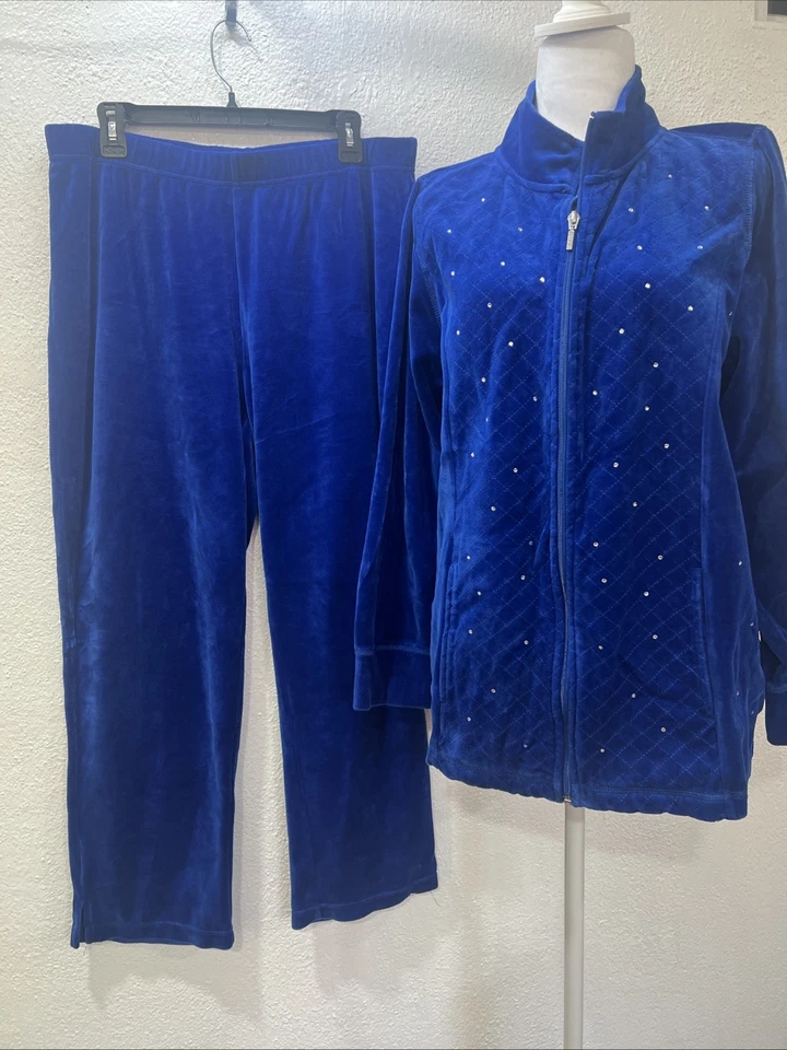 Chaqueta y pantalones de terciopelo Quacker Factory pedrería cremallera talla L Cottagecore Foto 2 de 4