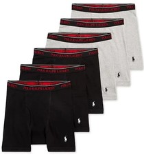 6 Polo Ralph Lauren Men's Cotton Boxer Briefs M 32-34" Black / Gray 6 Pack
