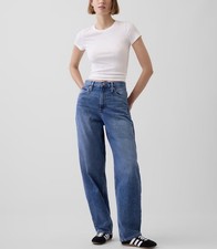 Gap High Rise Barrel Jeans 100 Cotton Medium Wash Denim Women  s 30 Flawed