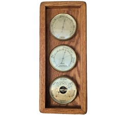 Vintage Barometer Hygrometer Thermometer Wood Cased Weather Station France