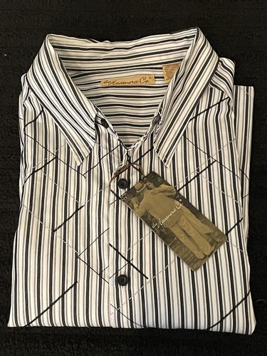 NWT The Havanera Co Long Sleeve White/Black Stripes Button Shirt XL - Picture 11 of 12