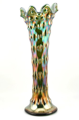 Bellissimo vaso carnevale vintage Fenton rustico verde iridescente alto 101/4" pollici #1 - Foto 1 di 3