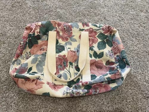 Vintage Floral Traveler Weekender Duffle Bag Cotton Multicolored Shoulder 