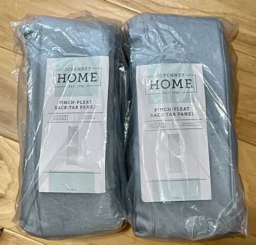 JCPenney Home Supreme Thermal 2 Pinch Pleat Back-Tab Panels 50"x63" Delft Blue