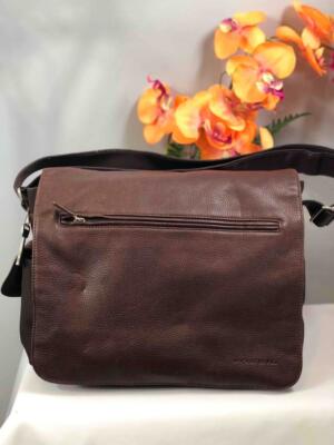 FOSSIL Mens Brown Pebbled Leather Messenger Crossbody Bag