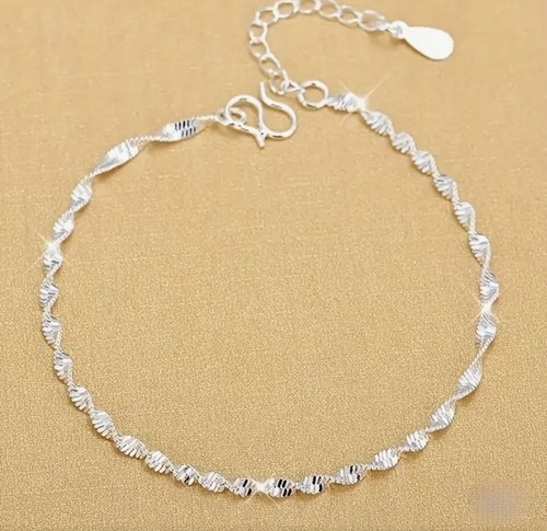 Womens Twisted Wave Design 925 Silver-Plated Copper Chain Bracelet- Hook Closure - Picture 3 of 5