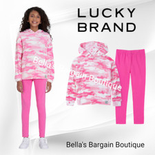 Lucky Brand Girls Pullover Hoodie Leggings 2-Piece Set Pink Camouflage NWT