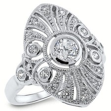 CLASSIC ART DECO STYLE 925 STERLING SILVER CUBIC ZIRCONIA FILIGREE RING 621X