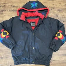 Rare Vintage London Fog XS Hooded Aztec Ski Puffer Jacket Removable Lining Hood