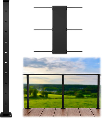 Black Cable Railing Post 36 Inch 36''X2''X2'' Level Drilled Surface Mount T304 Stai