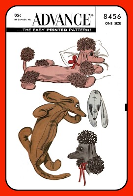 Pajama Bag Pattern or Stuffed Animals Dog POODLE Dachshund Advance 8456 Vtg 1957