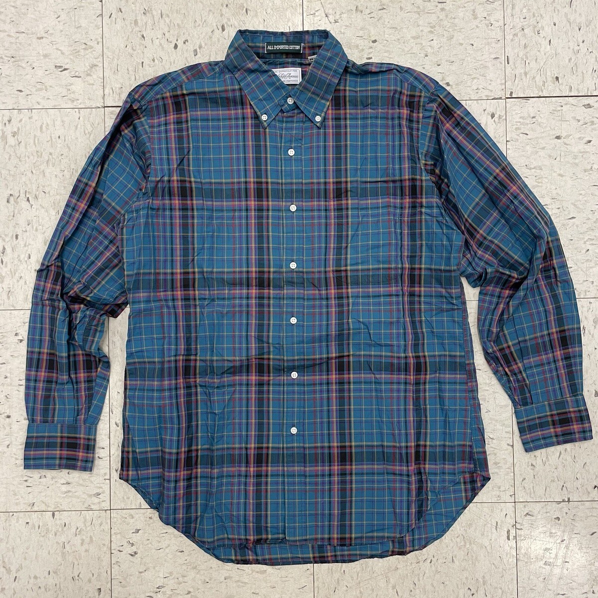 Vintage Saks Fifth Ave Gitman Bros Button Down Shirt Plaid Teal 