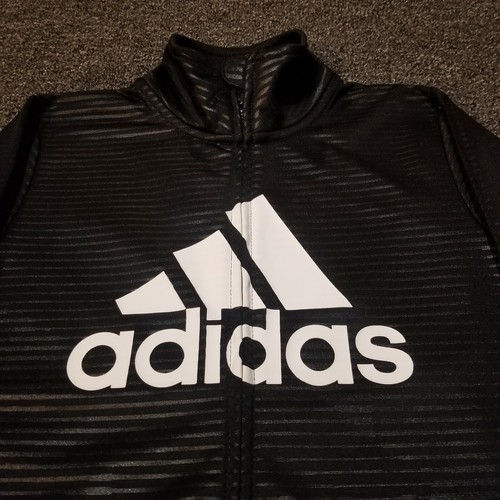 Adidas Jacket Boys 7 Black Full Zip Mock Neck Big Spellout Logo Graphic School - Picture 10 of 11