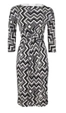 Dior Vintage Geometric Print Silk Jersey Ruched Sheath Dress IT42