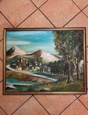 Grande quadro vintage paesaggio su tela firmato Pieri - cornice dorata 78x63