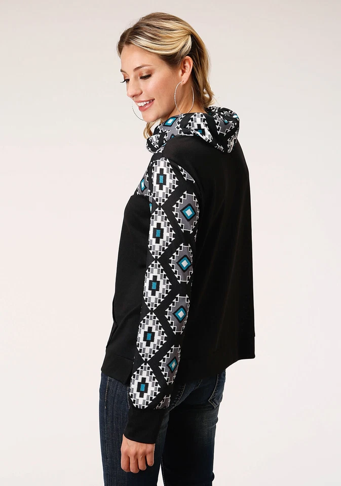 Sudadera con capucha alfombra navajo cuello capucha poliéster negro Roper para mujer Foto 3 de 4