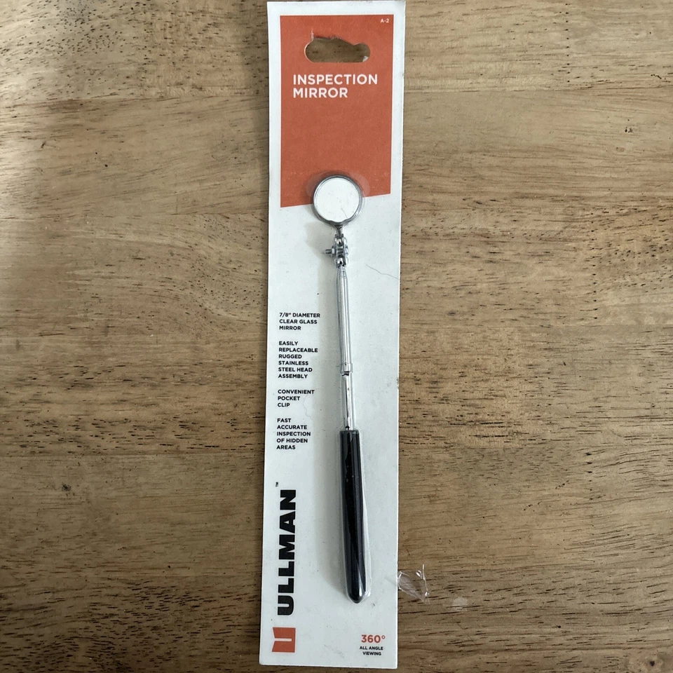 Ullman Pocket Inspection Mirror Fixed Shaft 7-1/2” 360 Degree Swivel Adjustment