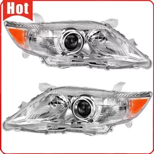 Headlights LH RH For 2010-2011 Toyota Camry SE LE XLE Sedan 4-Door Chrome Clear