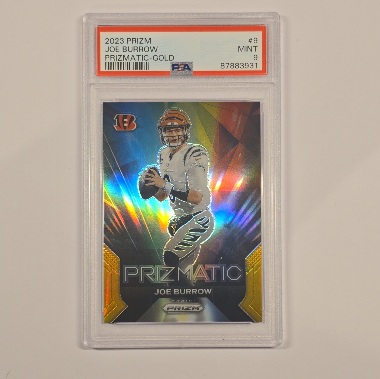 2023 Panini Prizm Joe Burrow Prizmatic Gold Prizm PSA 9 Mint 5/10