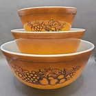 Vtg PYREX OLD ORCHARD FRUIT Brown Nesting Mixing Bowls  #401 #402 #403 See Notes