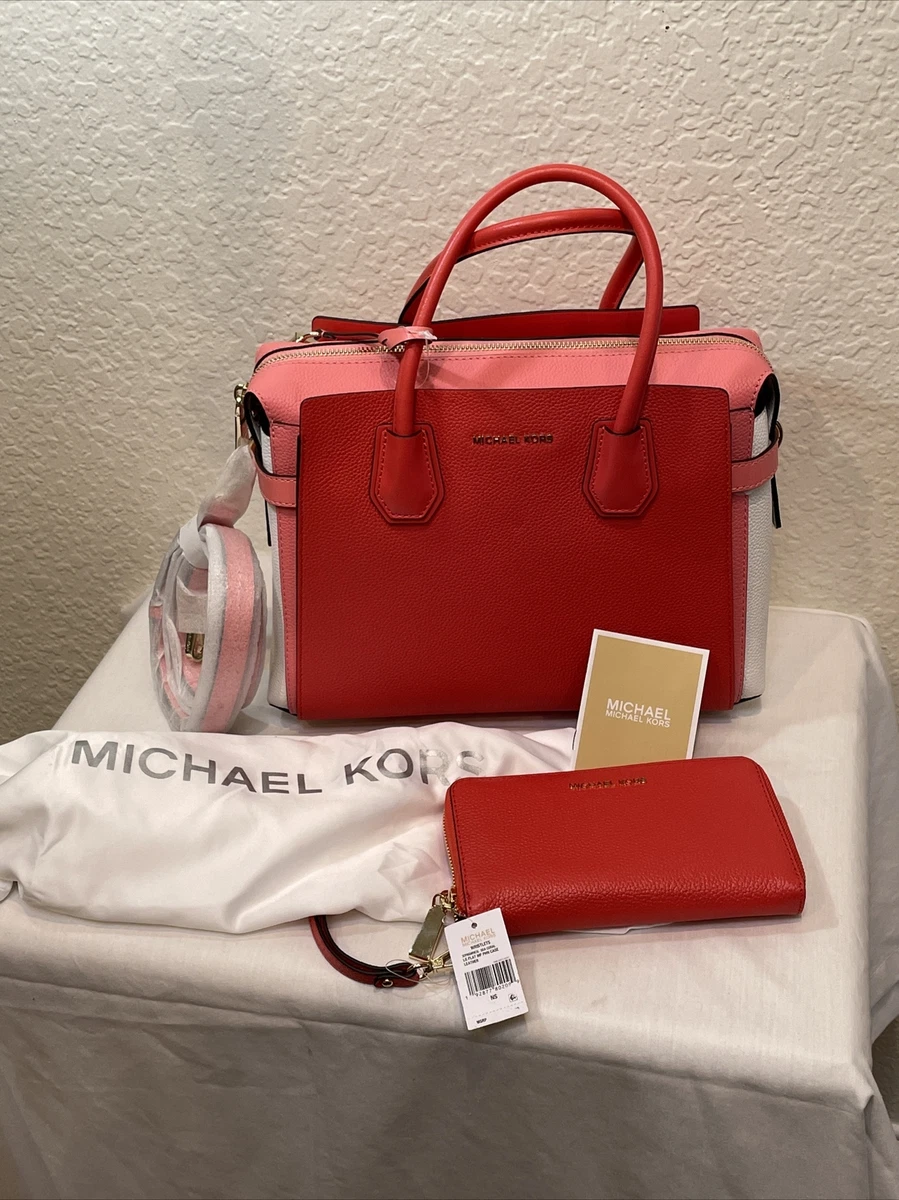 Michael michael kors mercer belted tricolor pebble shop leather satchel