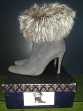 Patrick Cox  Gray Suede Fur Trim Women's Italian Size 40 Boot
