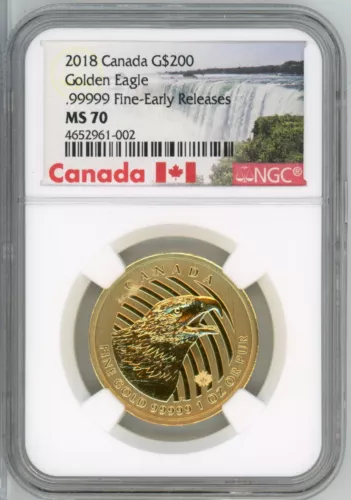 2018 Canada 1 Oz. Gold $200 Golden Eagle NGC MS70 Early Releases