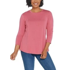 H by Halston Essentials Crew Neck Knit Top Size SMALL Rhubarb Modal Tee Stretch