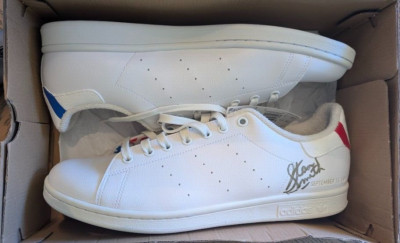 ADIDAS ORIGINAL STAN SMITH 50TH ANNIVERSARY SIGNED SHOES MENS 12 H03223 RD/WH/BL