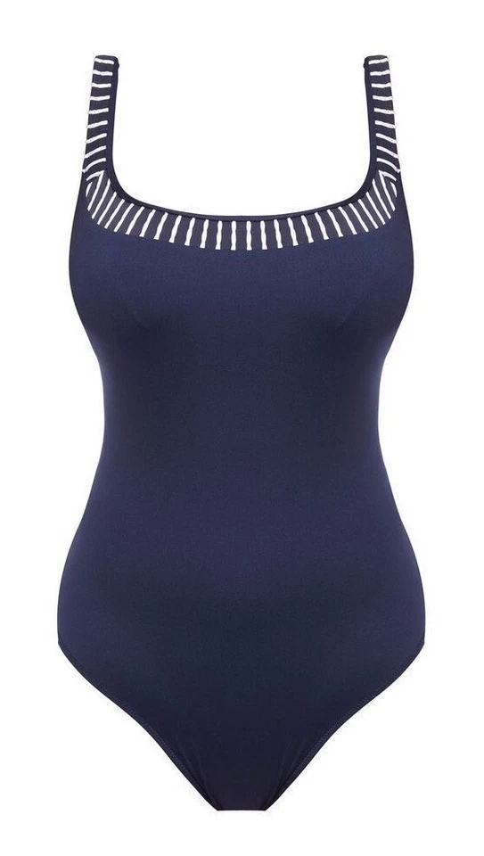 Fantasie San Remo Swimsuit Ink Blue White Size 36D 14 Underwired Bra Scoop 6508 - Image 4 of 4