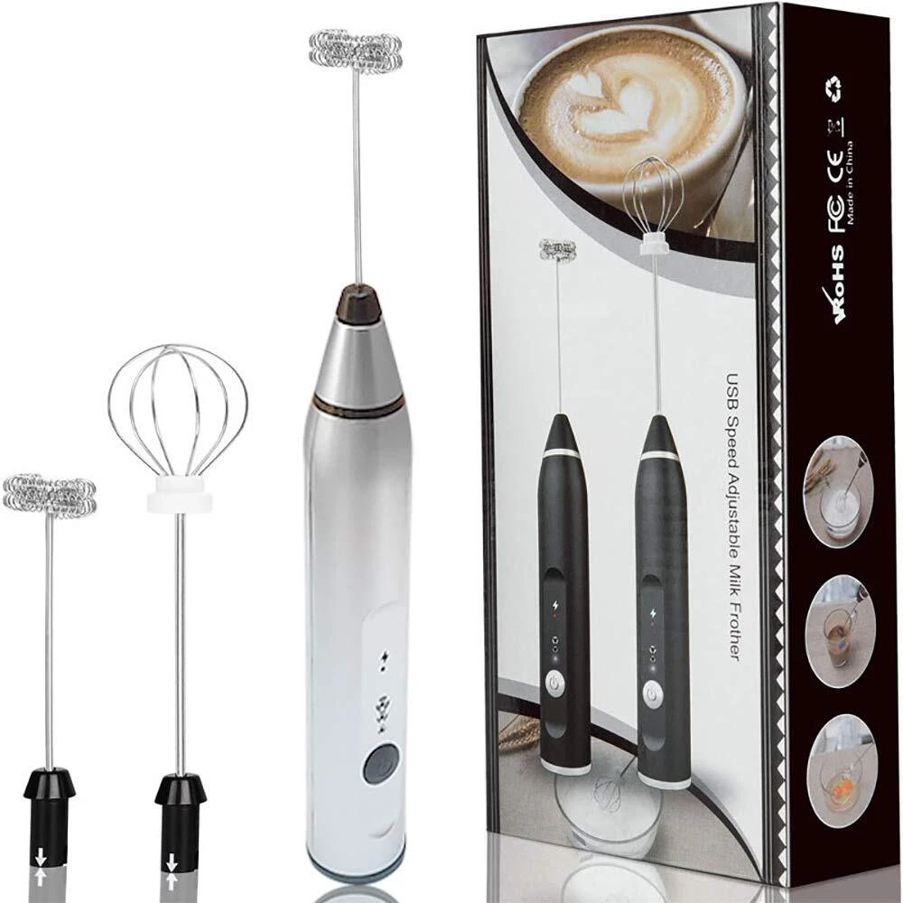 Milk Frother with Double Whisks, USB Rechargeable Foam Maker, 2 in 1 Hand-hel...