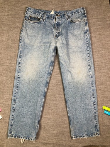 Carhartt Jeans Mens 37x29 Blue Faded Workwear Denim Relaxed Fit Tag 40x30 - Picture 2 of 14