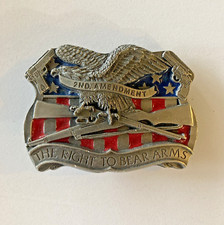 VINTAGE 1994 RIGHT TO KEEP AND BEAR ARMS 2ND AMENDMENT BRASS BELT BUCKLE COLOR