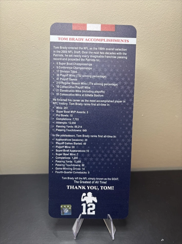 Boleto conmemorativo acrílico retiro Tom Brady de los patriotas de Nueva Inglaterra 2023 Foto 2 de 2