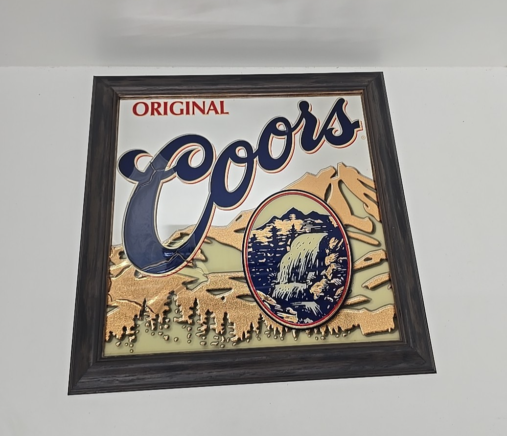 Vintage Coors Light Beer Waterfall 18” X 18” 2001 Mirror Sign Bar
