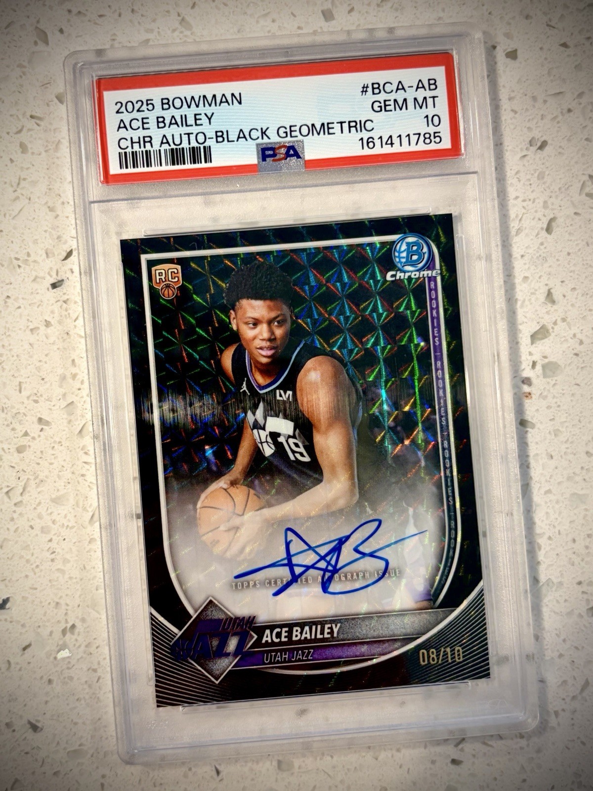 2025-26 Topps Bowman Chrome Ace Bailey Rookie Auto Geometric Black /10 PSA 10