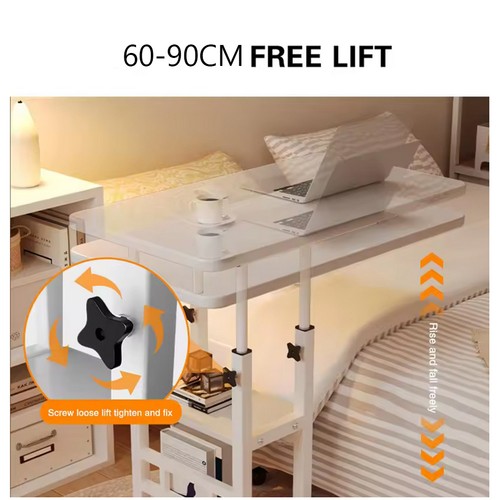 Mobile C Shaped End Table Side Table Adjustable Height with Wheels - Picture 5 of 14