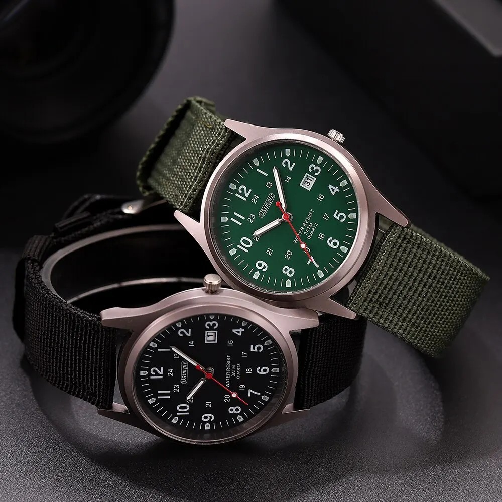 Men's Military Army Luminous 24 Hours Dial Nylon Strap Date Quartz Wrist Watch