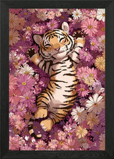 Cubo di tigre che dorme nei fiori con cornice poster arte da parete quadro stampa su tela
