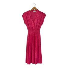 Vtg Cora's Closet Elastic Waist Button Dress Cap Sleeve Pink Size 14 Deadstock