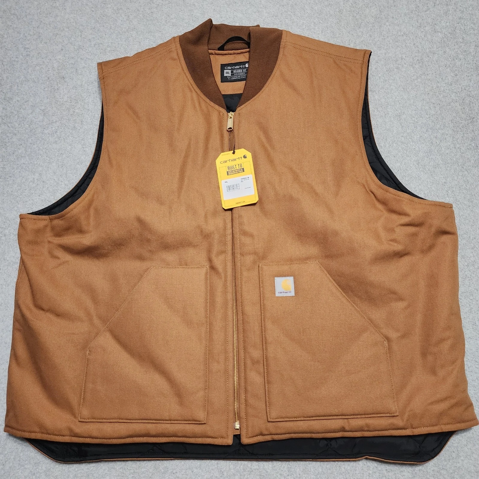 Carhartt Vest New 0V0001-M Brown Canvas Diamond Quilt Lining Mens 4XL 106676-BRN